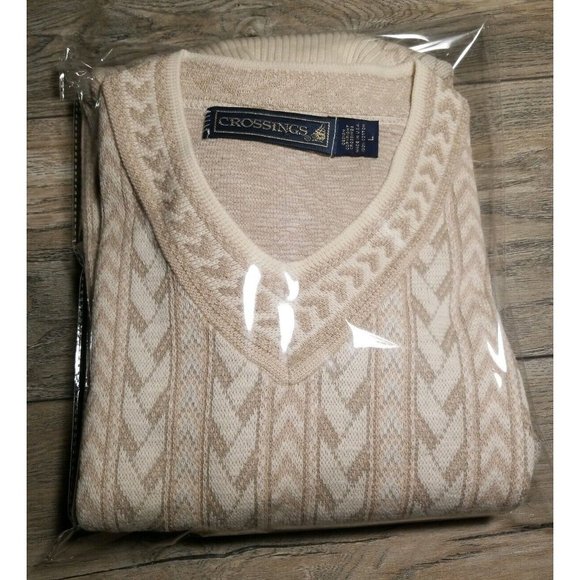 Crossings Mens Large Long Sleeve Tan Winter Warm USA Made Cotton Loose Wrist - Picture 7 of 7